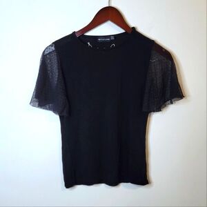 PrettyLittleThing Black Top Mesh Polka Dot Short Sleeves Size 6